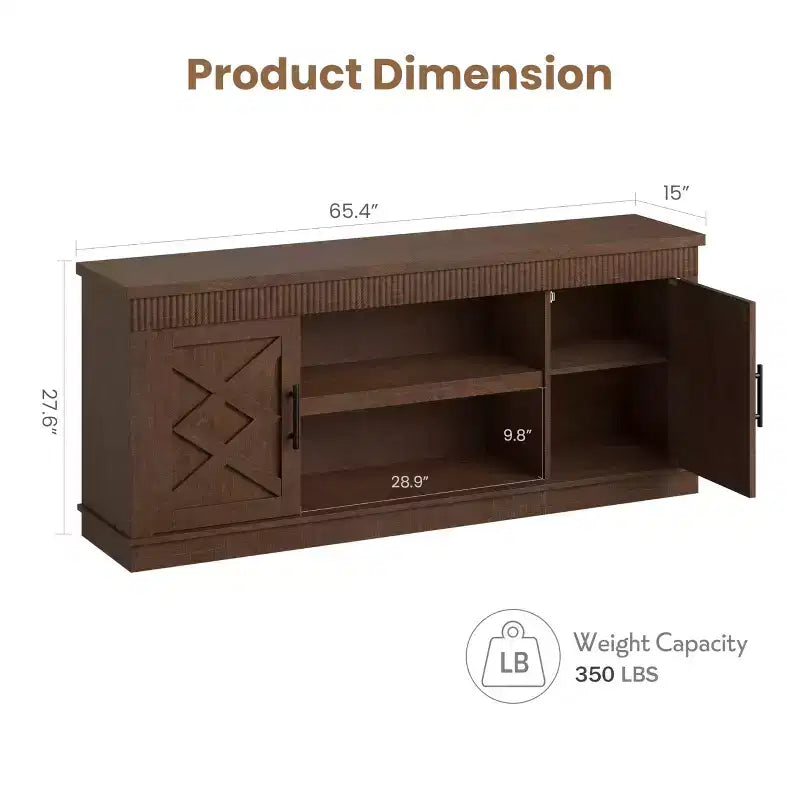 Mobile TV stile moderno-rustico per TV fino a 70" - Ripiani regolabili, stile comò