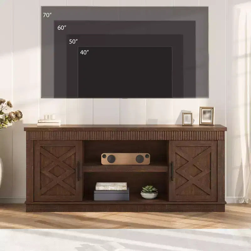 Mobile TV stile moderno-rustico per TV fino a 70" - Ripiani regolabili, stile comò