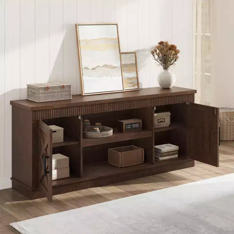 Mobile TV stile moderno-rustico per TV fino a 70" - Ripiani regolabili, stile comò