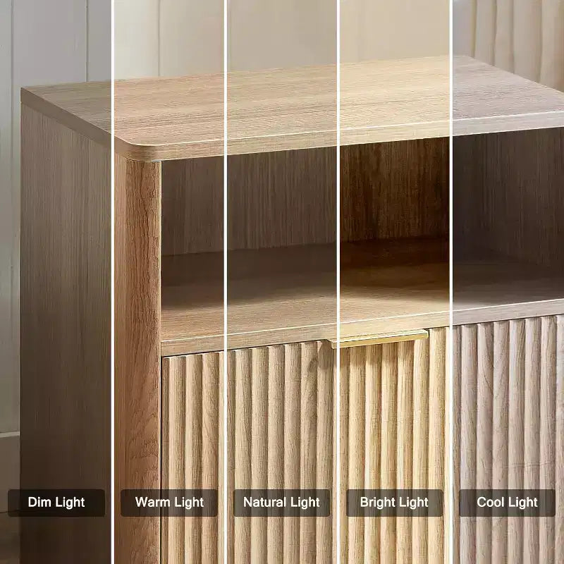 Comodino scanalato, comodino in rovere naturale con cassetto e vano a giorno, comodino moderno largo 58 cm per camera da letto