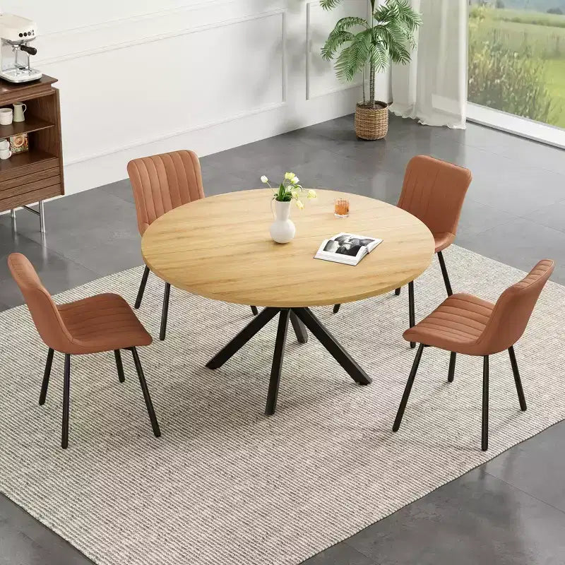 Tavolo da Pranzo Rotondo Mid-Century per 4-6 persone, Top in Legno da 120 cm con Gambe a Croce in Metallo