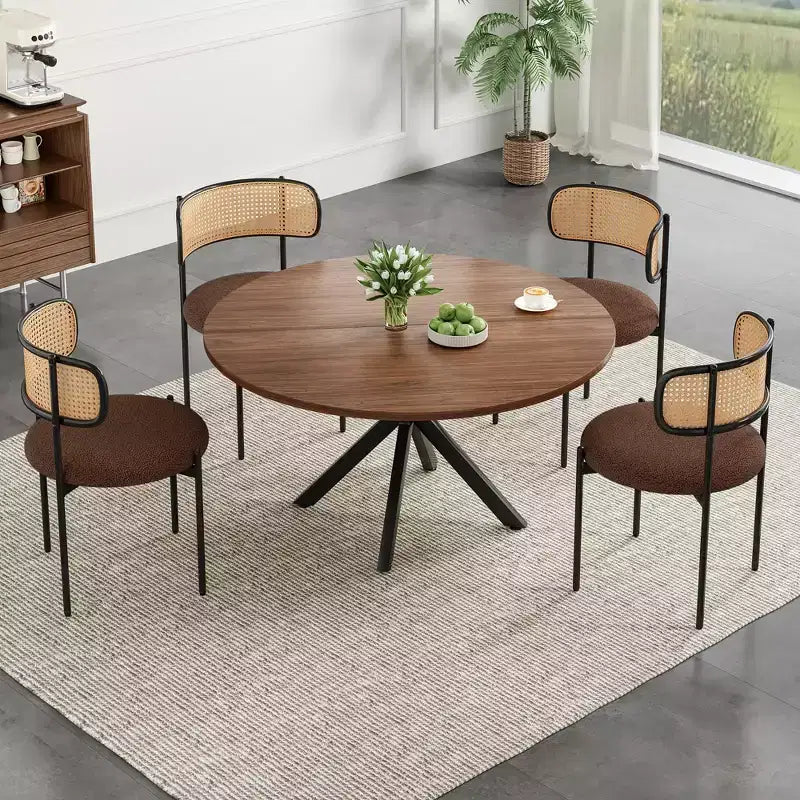 Tavolo da Pranzo Rotondo Mid-Century per 4-6 persone, Top in Legno da 120 cm con Gambe a Croce in Metallo