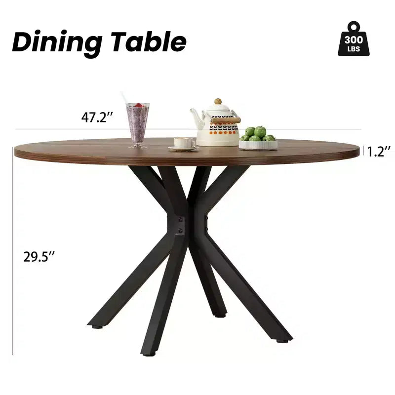 Tavolo da Pranzo Rotondo Mid-Century per 4-6 persone, Top in Legno da 120 cm con Gambe a Croce in Metallo