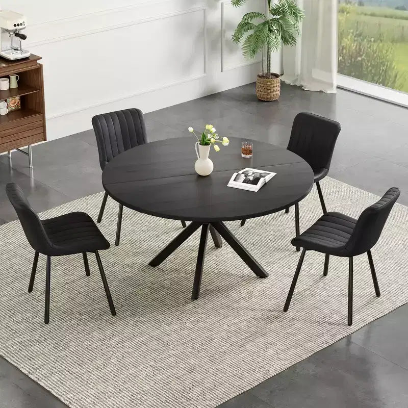 Tavolo da Pranzo Rotondo Mid-Century per 4-6 persone, Top in Legno da 120 cm con Gambe a Croce in Metallo
