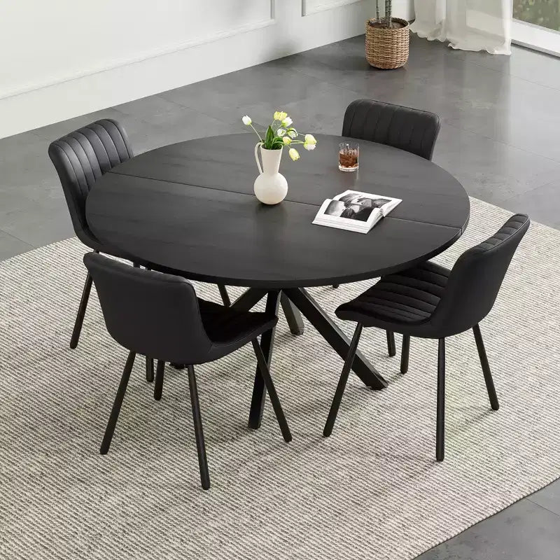 Tavolo da Pranzo Rotondo Mid-Century per 4-6 persone, Top in Legno da 120 cm con Gambe a Croce in Metallo
