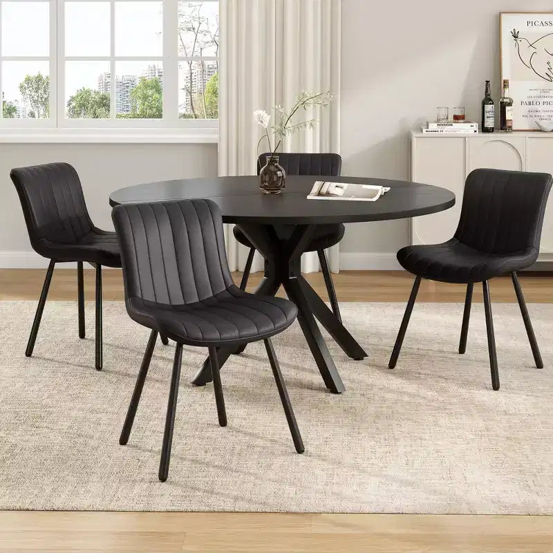 Tavolo da Pranzo Rotondo Mid-Century per 4-6 persone, Top in Legno da 120 cm con Gambe a Croce in Metallo