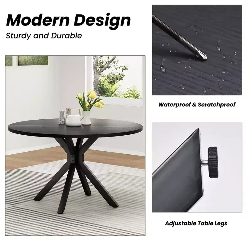 Tavolo da Pranzo Rotondo Mid-Century per 4-6 persone, Top in Legno da 120 cm con Gambe a Croce in Metallo