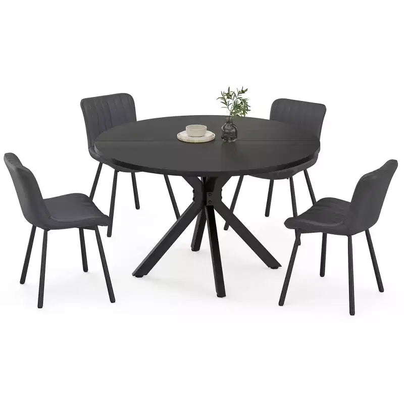 Tavolo da Pranzo Rotondo Mid-Century per 4-6 persone, Top in Legno da 120 cm con Gambe a Croce in Metallo