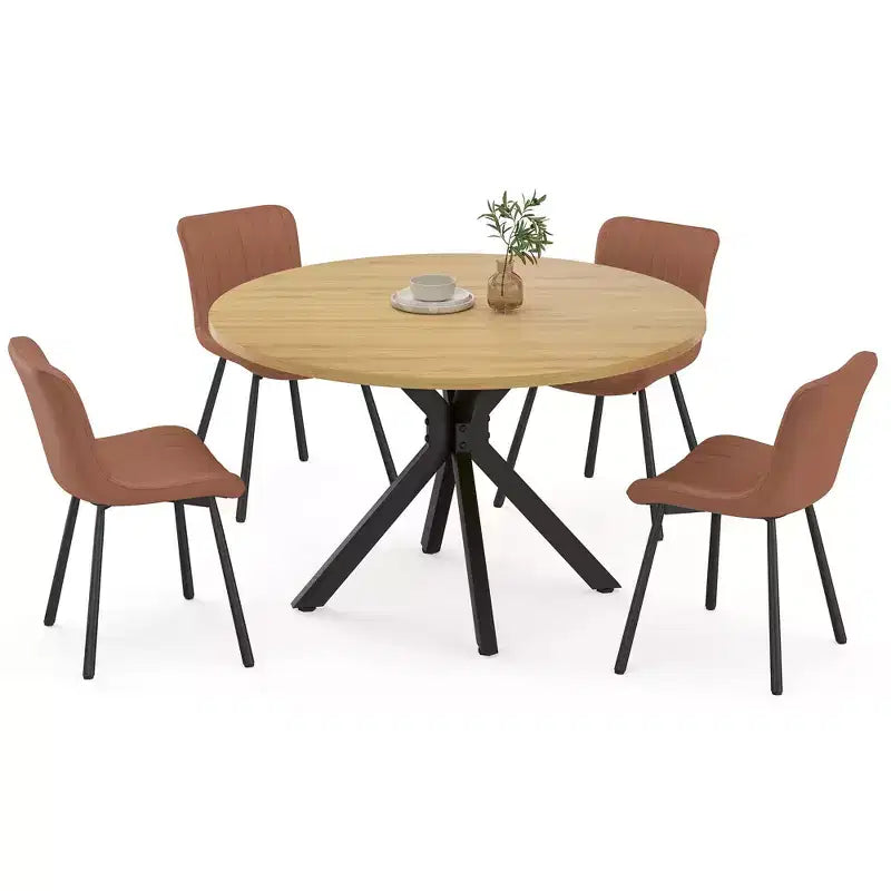 Tavolo da Pranzo Rotondo Mid-Century per 4-6 persone, Top in Legno da 120 cm con Gambe a Croce in Metallo