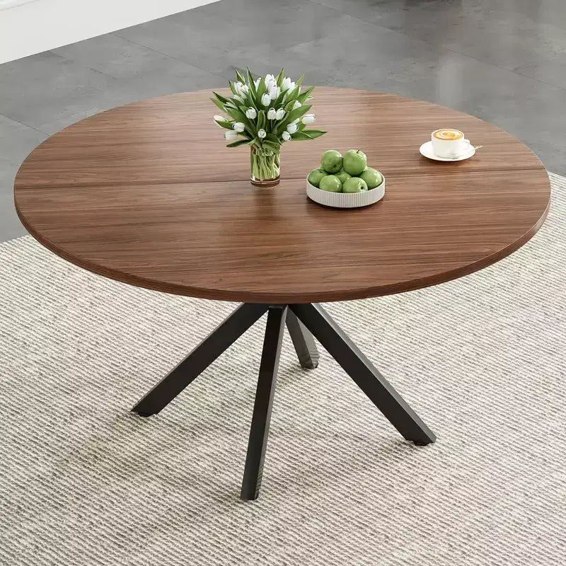 Tavolo da Pranzo Rotondo Mid-Century per 4-6 persone, Top in Legno da 120 cm con Gambe a Croce in Metallo