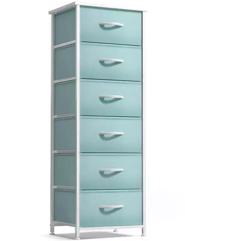 Sorbus Narrow 6 Drawers Nightstand with Steel Frame, Wood Top, Easy Pull Fabric Bins for Home, Bedroom, Office & Dorm