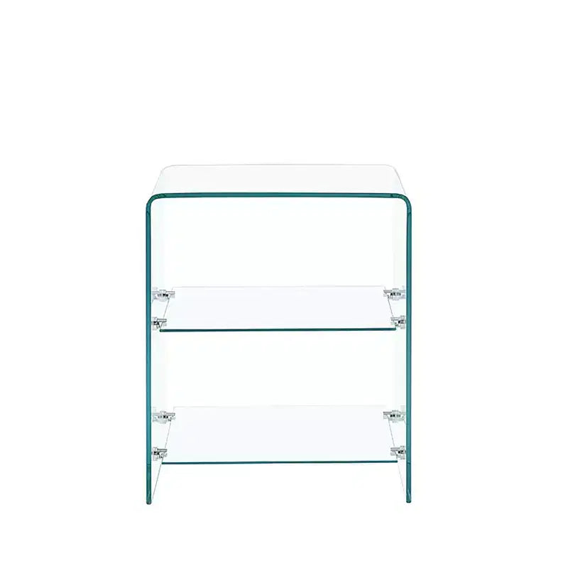 HomeRoots 18 Clear Glass Floor Shelf End Table With Two Shelves