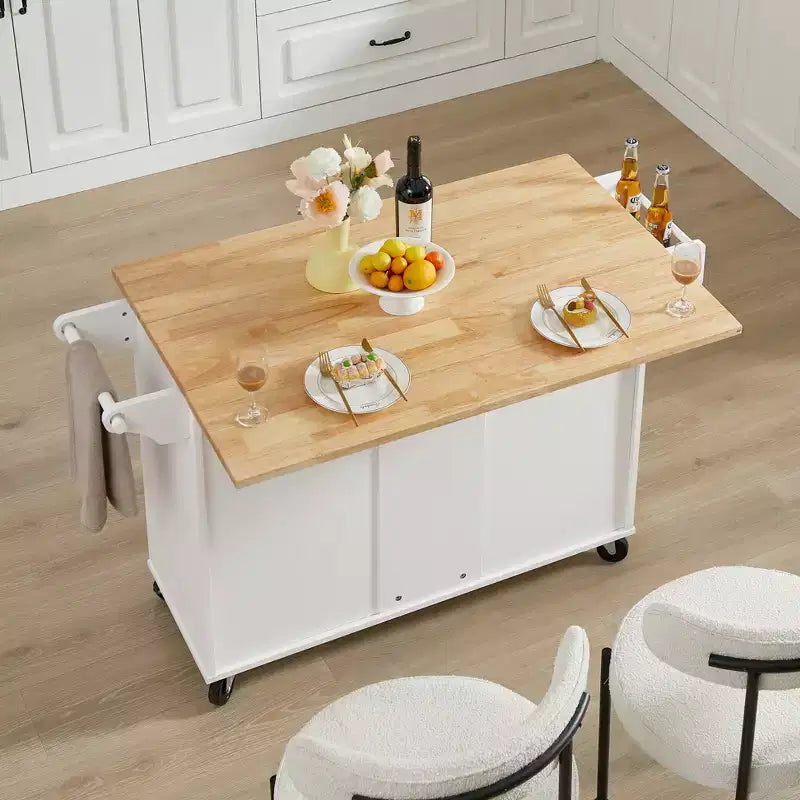 Carrello da cucina su ruote con ribalta, 3 cassetti e armadietto – Ruote bloccabili, postazione di preparazione mobile