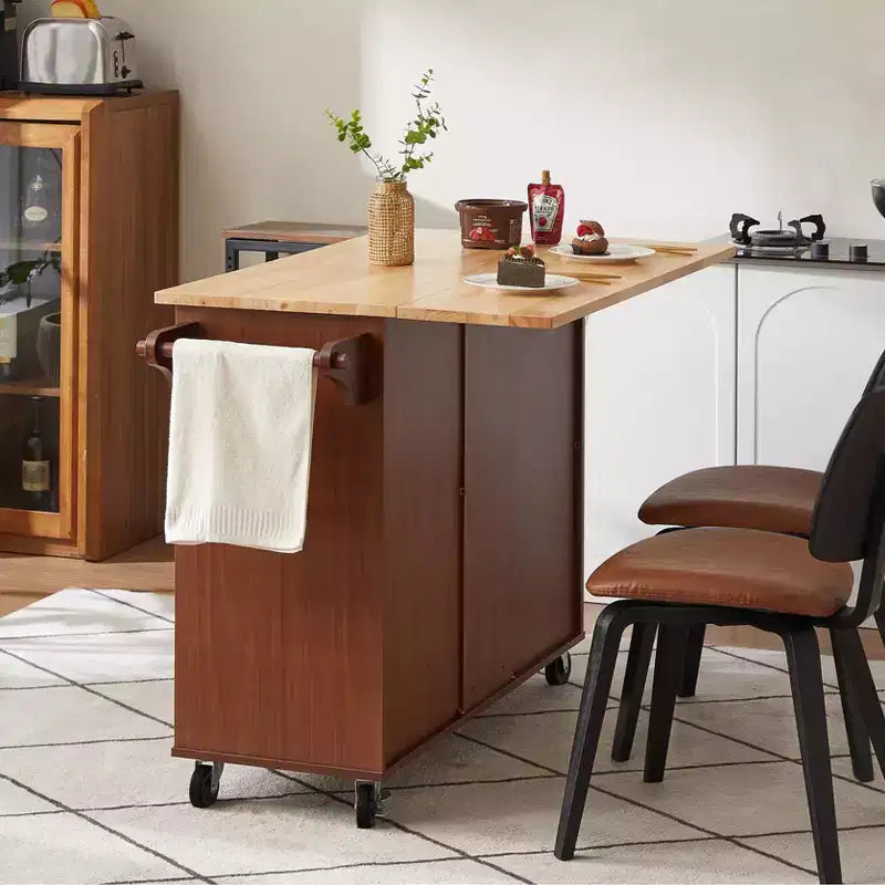 Carrello da cucina su ruote con ribalta, 3 cassetti e armadietto – Ruote bloccabili, postazione di preparazione mobile