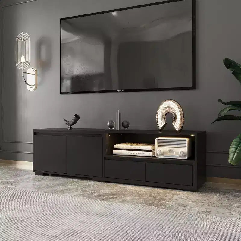 Mobile TV allungabile nero con luci LED RGB, 2 ante e 2 cassetti - Adatto per TV da 55-80"