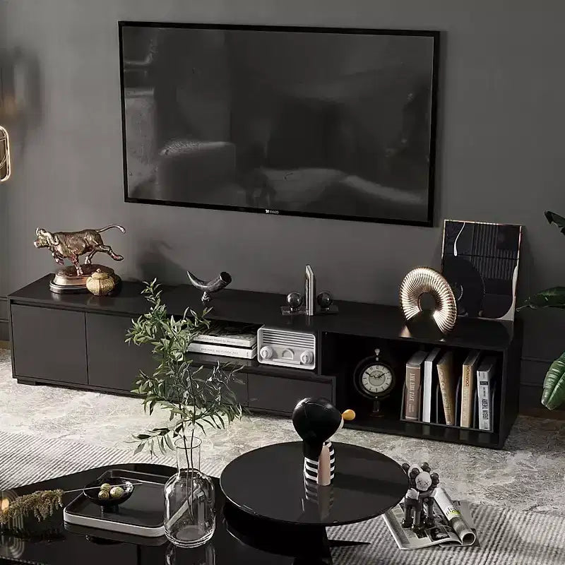 Mobile TV allungabile nero con luci LED RGB, 2 ante e 2 cassetti - Adatto per TV da 55-80"