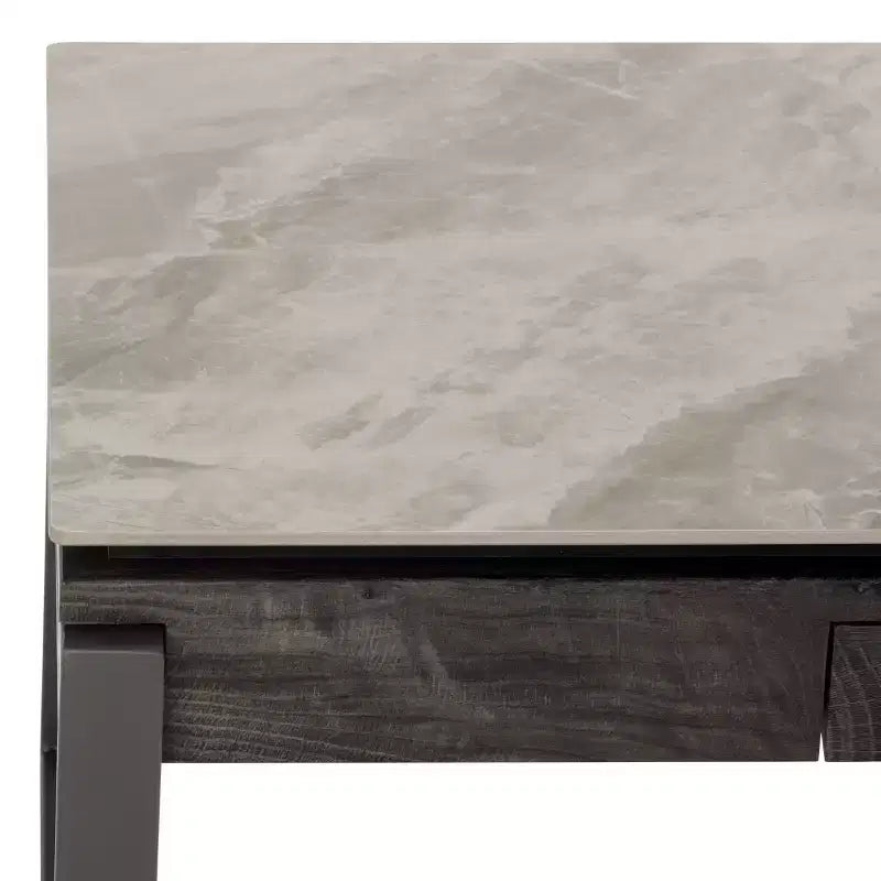 Tavolino da salotto con piano in pietra, struttura in MDF e metallo e cassetto – Nero, Marrone o Grigio
