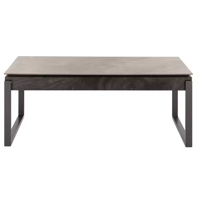 Tavolino da salotto con piano in pietra, struttura in MDF e metallo e cassetto – Nero, Marrone o Grigio