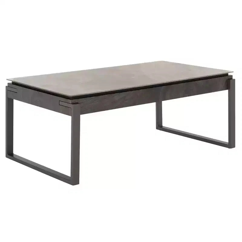 Tavolino da salotto con piano in pietra, struttura in MDF e metallo e cassetto – Nero, Marrone o Grigio