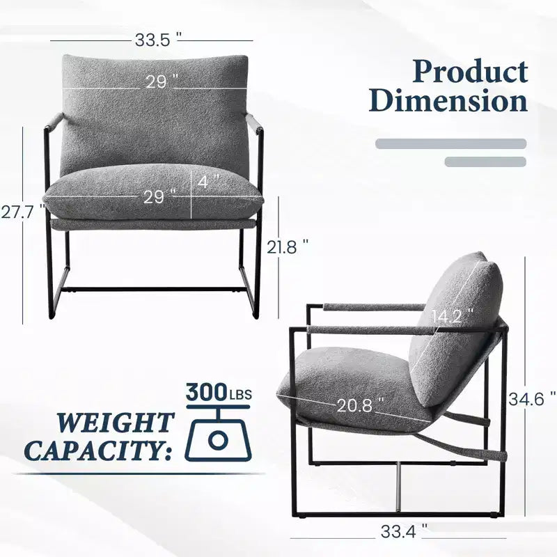 Poltrona Sling – Rivestimento in tessuto Bouclé con struttura in metallo per soggiorno e camera da letto