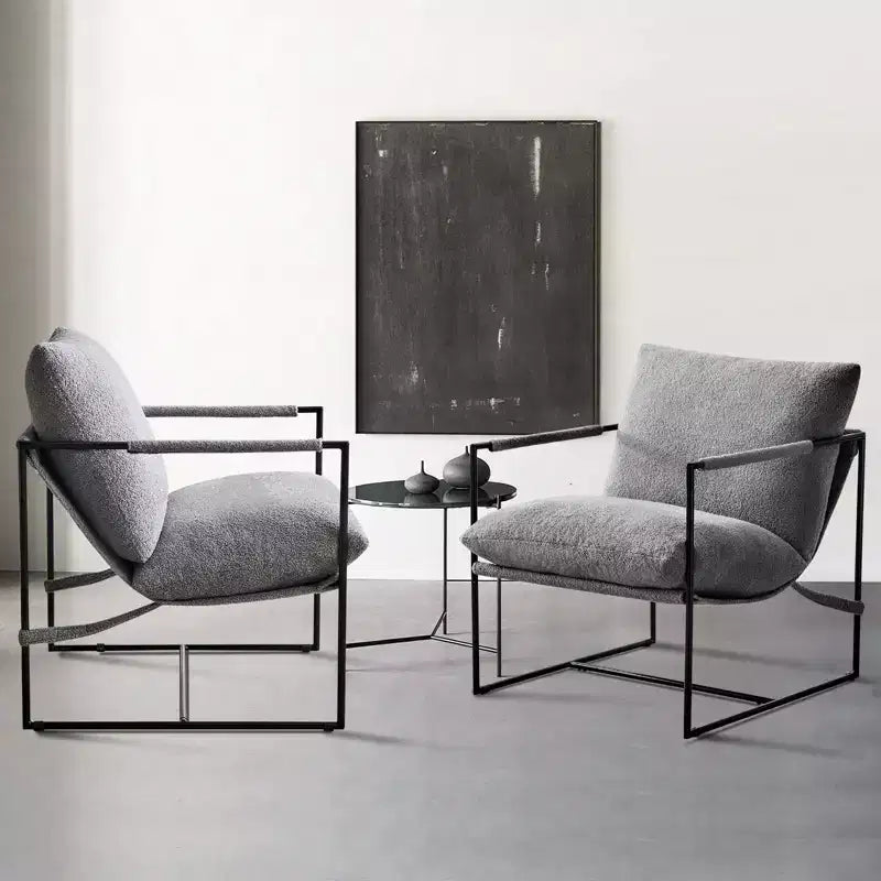 Poltrona Sling – Rivestimento in tessuto Bouclé con struttura in metallo per soggiorno e camera da letto