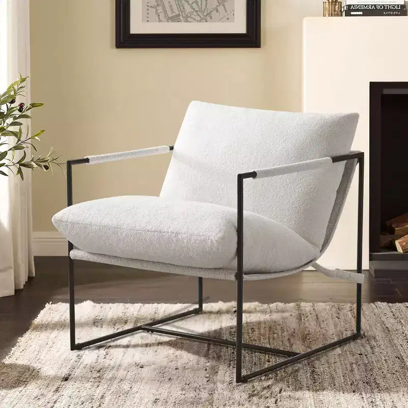 Poltrona Sling – Rivestimento in tessuto Bouclé con struttura in metallo per soggiorno e camera da letto