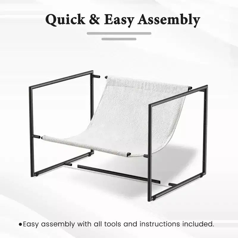 Poltrona Sling – Rivestimento in tessuto Bouclé con struttura in metallo per soggiorno e camera da letto