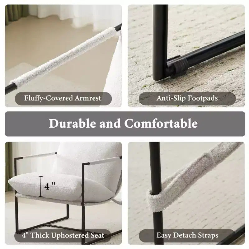 Poltrona Sling – Rivestimento in tessuto Bouclé con struttura in metallo per soggiorno e camera da letto