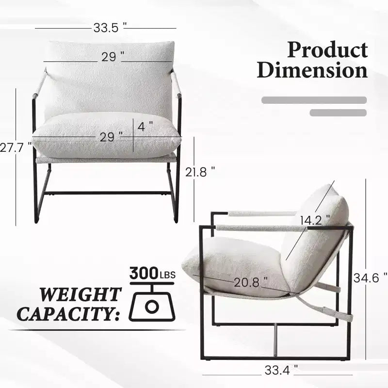 Poltrona Sling – Rivestimento in tessuto Bouclé con struttura in metallo per soggiorno e camera da letto