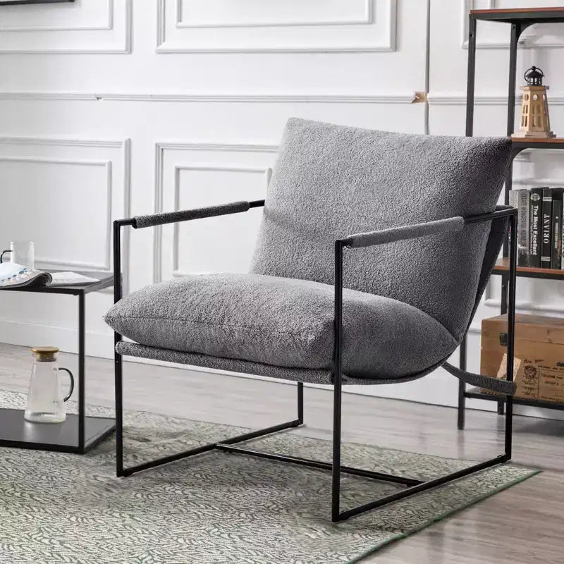 Furniliving Sling Accent Chair with Metal Frame, Comfortable Boucle Fabric Upholstered for Living Room/Bedroom/Home Office