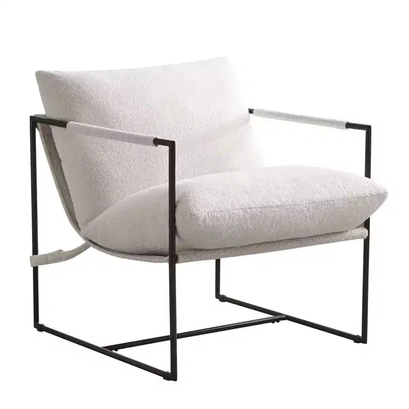 Poltrona Sling – Rivestimento in tessuto Bouclé con struttura in metallo per soggiorno e camera da letto