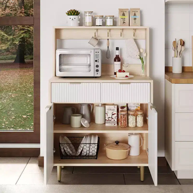 Mobile Credenza con Scanalature – Mobile Bar con 2 Cassetti, Ripiani Regolabili e Pannello Ondulato
