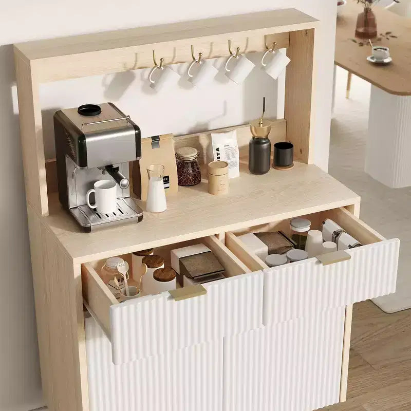Mobile Credenza con Scanalature – Mobile Bar con 2 Cassetti, Ripiani Regolabili e Pannello Ondulato