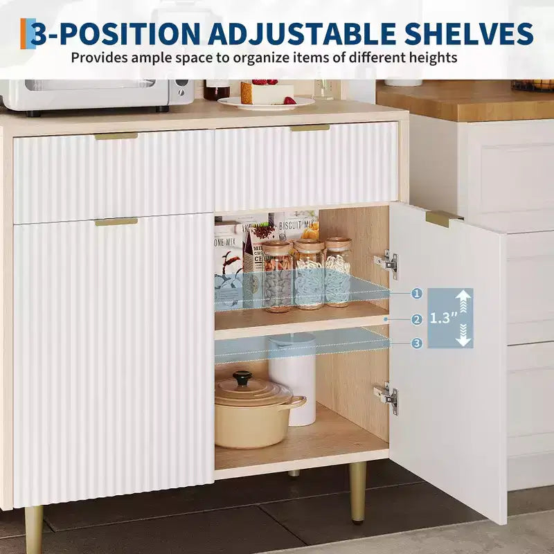 Mobile Credenza con Scanalature – Mobile Bar con 2 Cassetti, Ripiani Regolabili e Pannello Ondulato