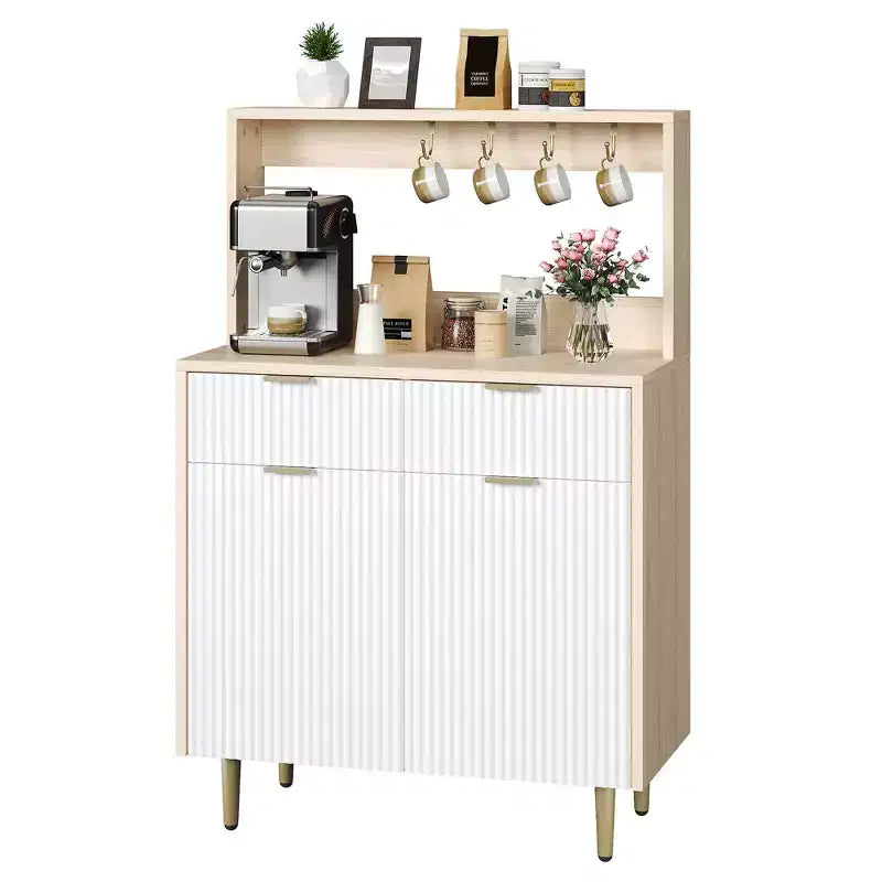 Mobile Credenza con Scanalature – Mobile Bar con 2 Cassetti, Ripiani Regolabili e Pannello Ondulato