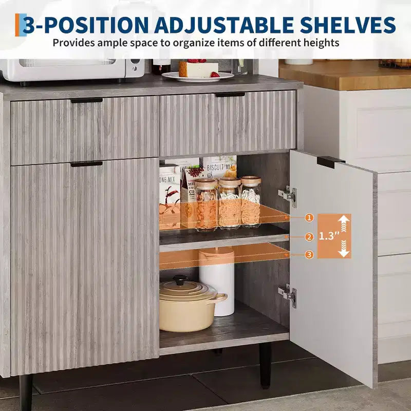 Mobile Credenza con Scanalature – Mobile Bar con 2 Cassetti, Ripiani Regolabili e Pannello Ondulato