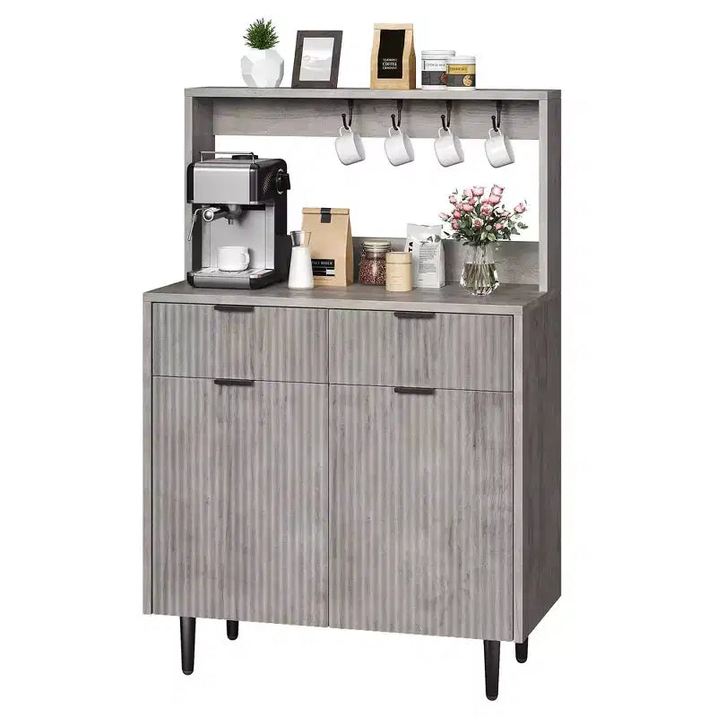 Mobile Credenza con Scanalature – Mobile Bar con 2 Cassetti, Ripiani Regolabili e Pannello Ondulato