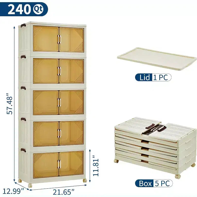 Contenitori portaoggetti a 5 livelli con ruote bloccabili e coperchi – Cassetti organizer in plastica per armadio, ufficio e camera da letto