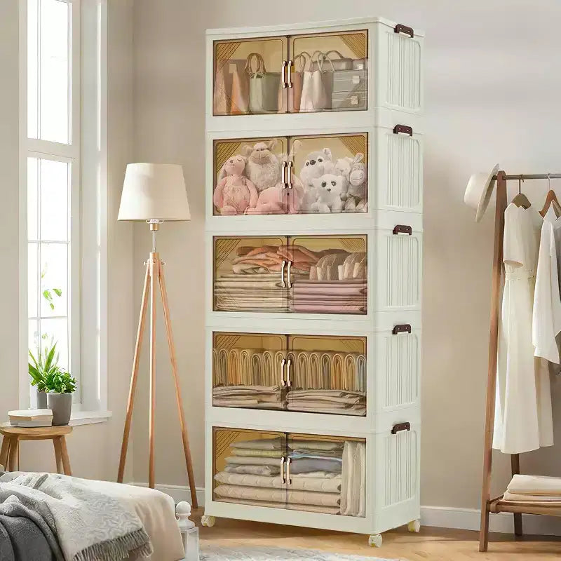 Contenitori portaoggetti a 5 livelli con ruote bloccabili e coperchi – Cassetti organizer in plastica per armadio, ufficio e camera da letto