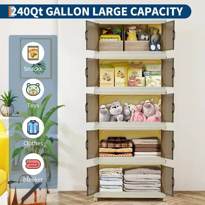 Contenitori portaoggetti a 5 livelli con ruote bloccabili e coperchi – Cassetti organizer in plastica per armadio, ufficio e camera da letto