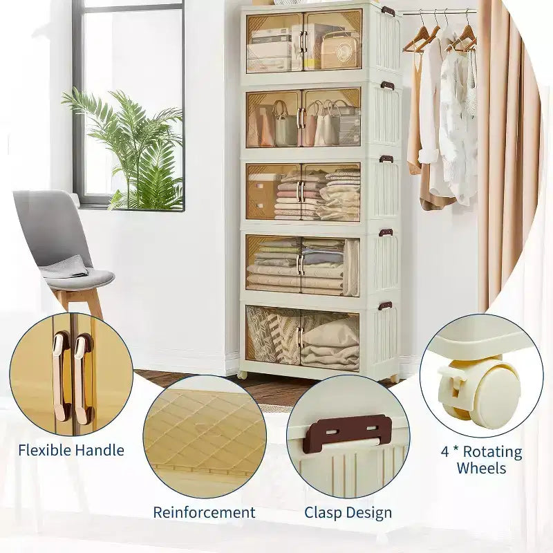 Contenitori portaoggetti a 5 livelli con ruote bloccabili e coperchi – Cassetti organizer in plastica per armadio, ufficio e camera da letto