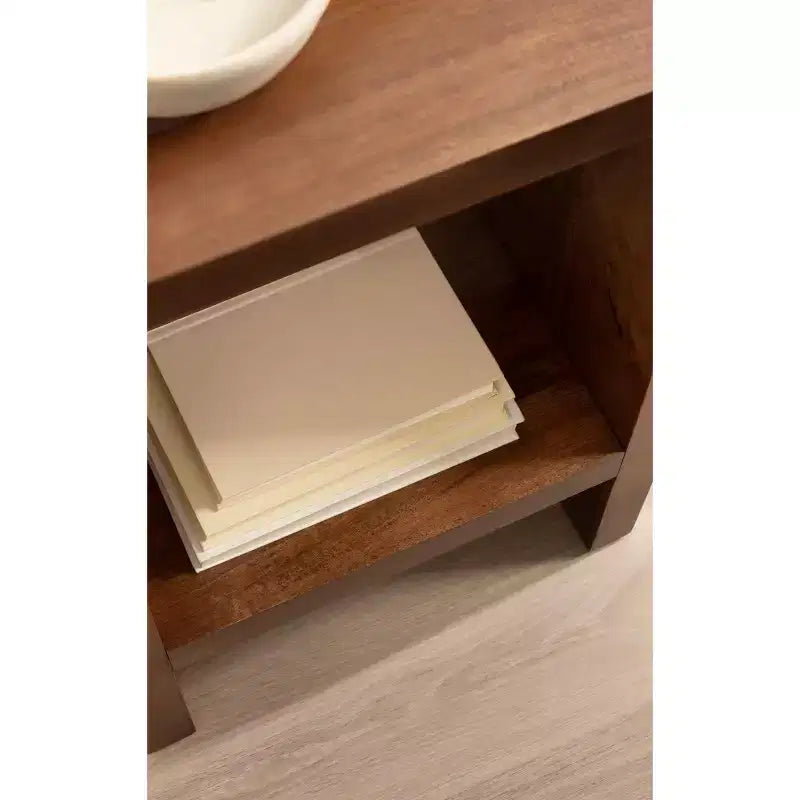Tavolino d'appoggio – Legno massello di mango, 2 ripiani, marrone noce | 40x30x60 cm