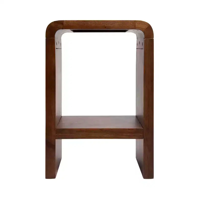 Tavolino d'appoggio – Legno massello di mango, 2 ripiani, marrone noce | 40x30x60 cm
