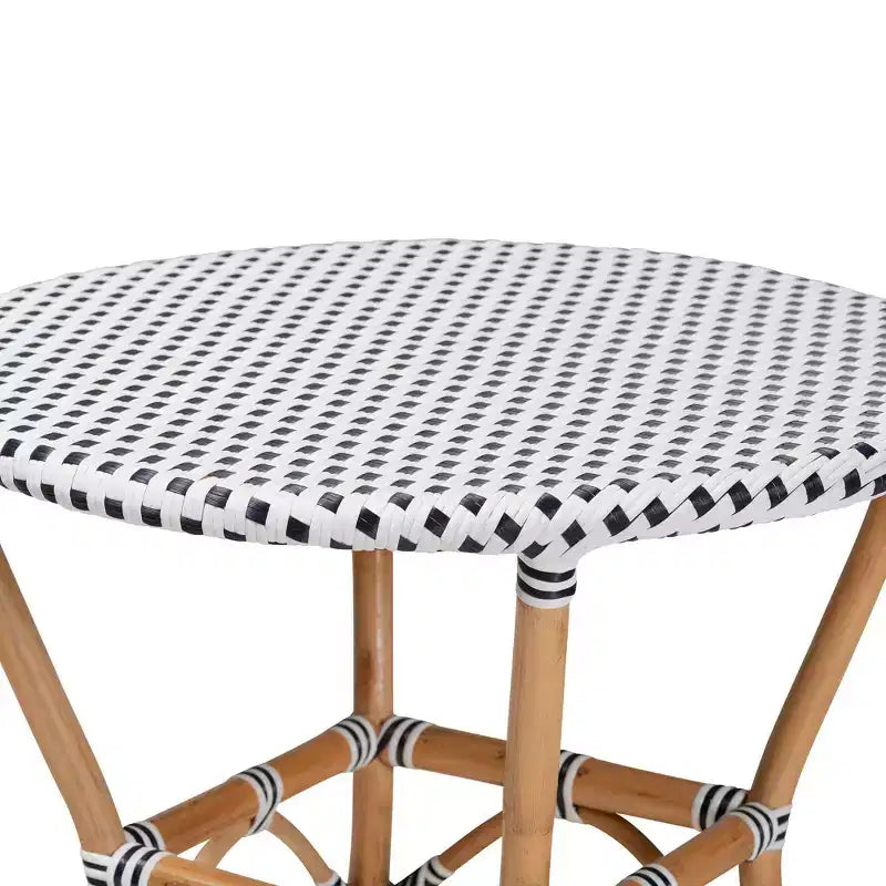 Tavolo da Pranzo Rotondo in Rattan – Stile Bistrò Bohemien, 4 Posti, Nessun Montaggio Richiesto