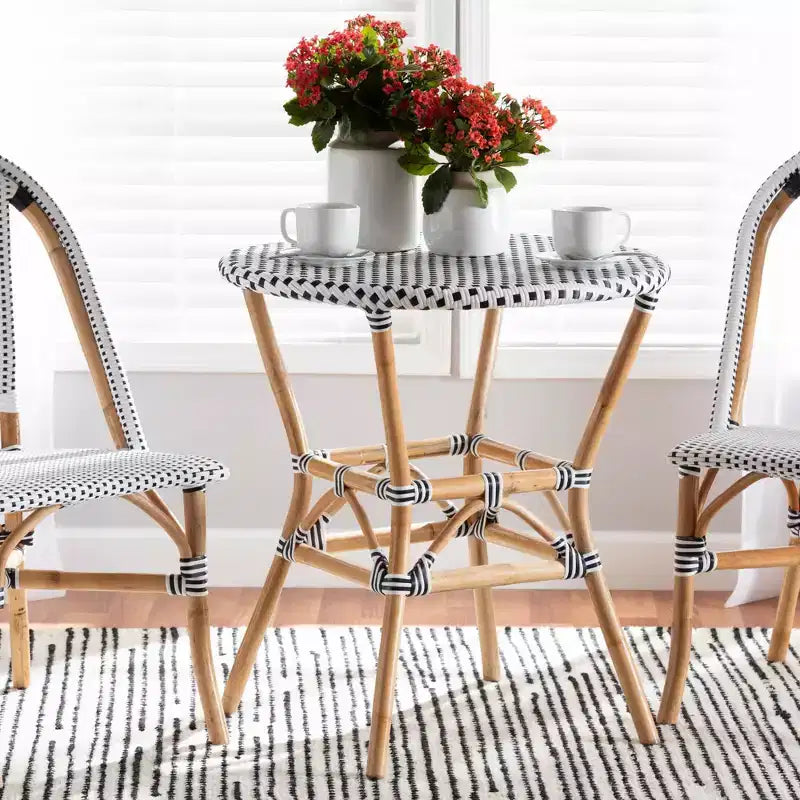 Tavolo da Pranzo Rotondo in Rattan – Stile Bistrò Bohemien, 4 Posti, Nessun Montaggio Richiesto