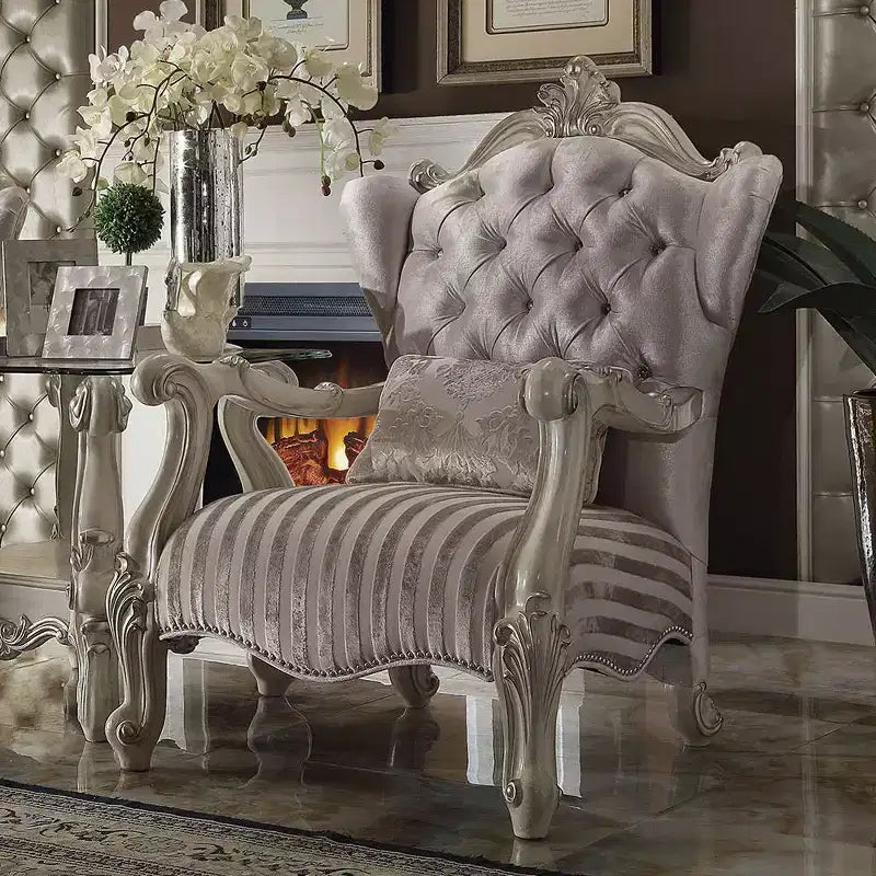 33" Versailles Fabric Chair Ivory/Bone White - Acme Furniture: Crescent Traditional Design, No Assembly Required