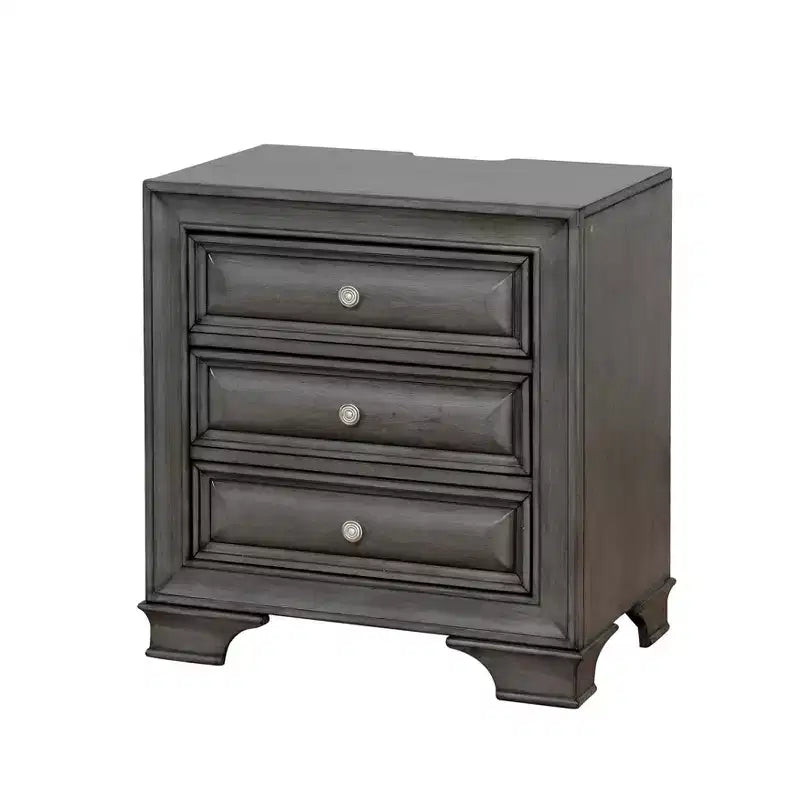 Rowland 3 Drawers Nightstand with USB Ports: Wooden, Antique Pulls, Cedar - HOMES: Inside + Out
