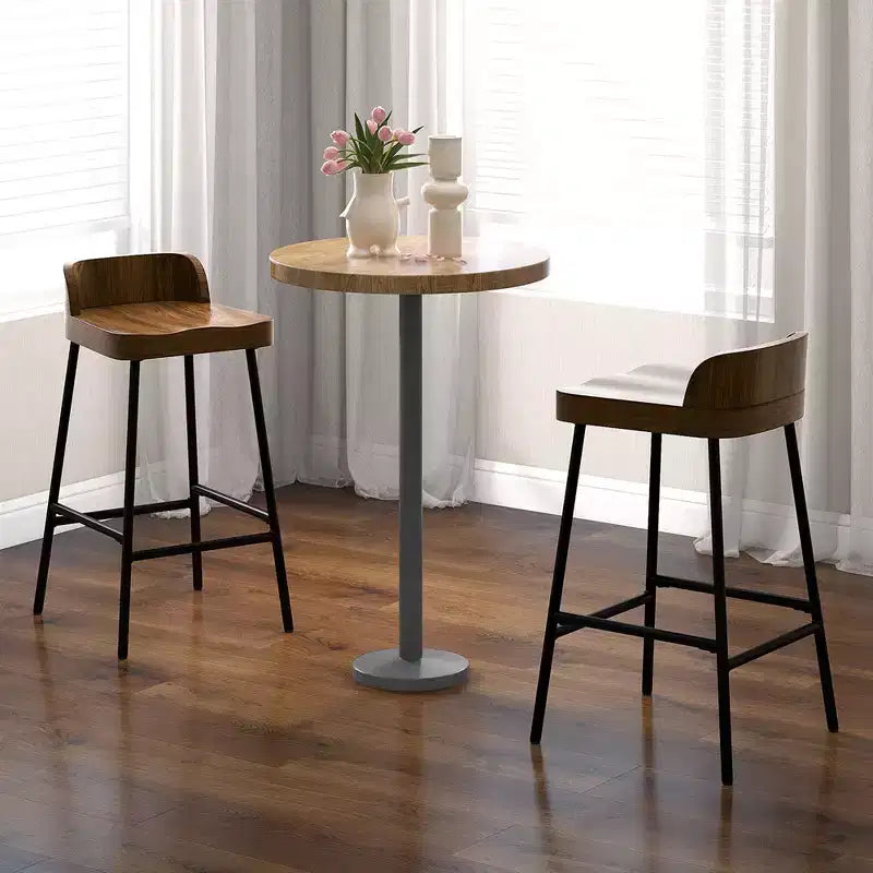 Sgabello da bar industriale con schienale basso – Marrone Rustico e Nero, altezza seduta 62,2 cm